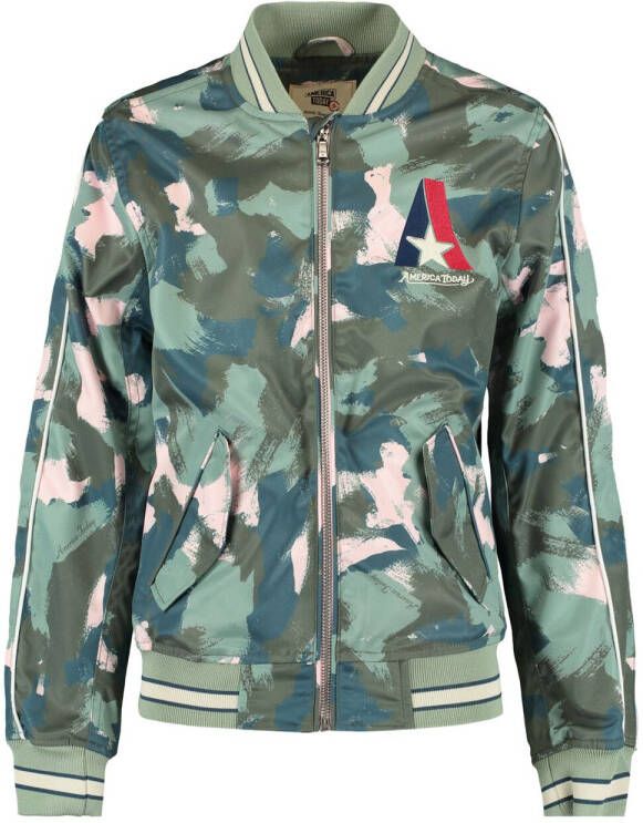 America Today Junior bomberjack tussen Jessie met contrastbies groen/roze