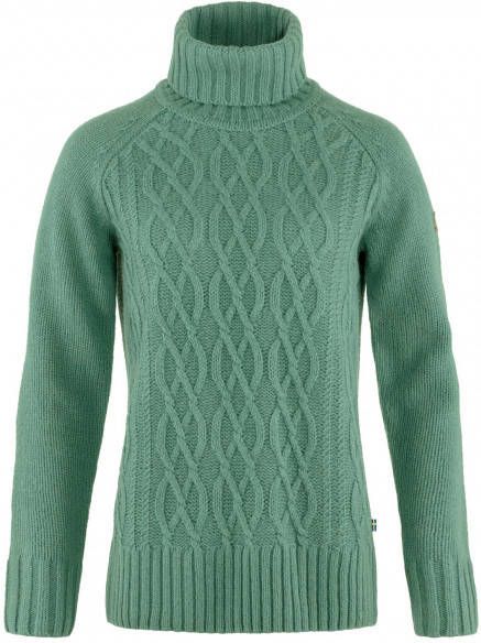 Fjällräven Women's Övik Cable Knit Roller Neck Wollen trui, groen/turkoois