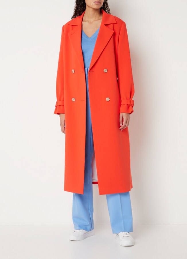 Beaumont Double breasted mantel met steekzakken en strikceintuur