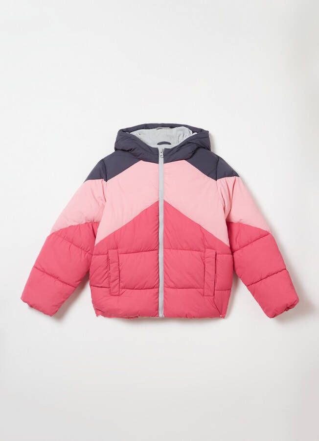 Benetton Gewatteerd jack met colour blocking en capuchon