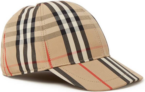 Burberry Lambskin Trim Check Wool Baseball Cap , Bruin, Heren