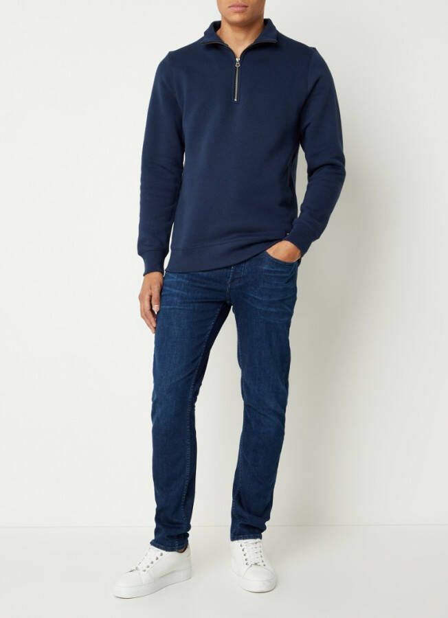 Denham Logan Katoenen Sweater met Rits Blauw Heren