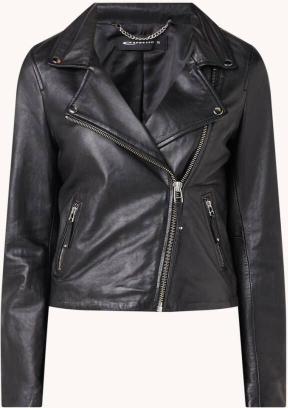Expresso Cropped bikerjack van leer met ritszakken
