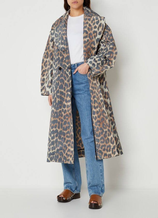 Ganni Crispy double breasted trenchcoat met panterprint