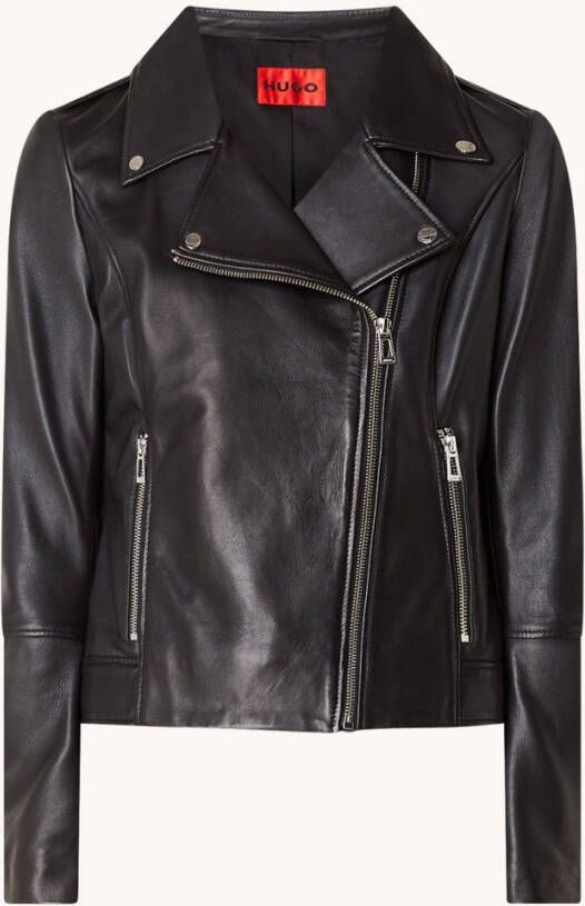 Hugo Boss Larella bikerjack van lamsleer met ritszakken