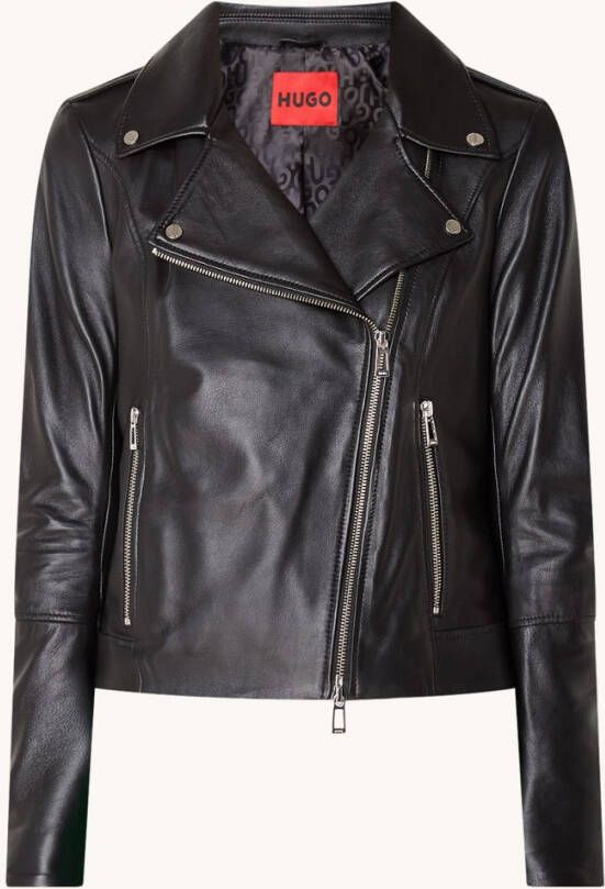 Hugo Boss Larella bikerjack van lamsleer met ritszakken