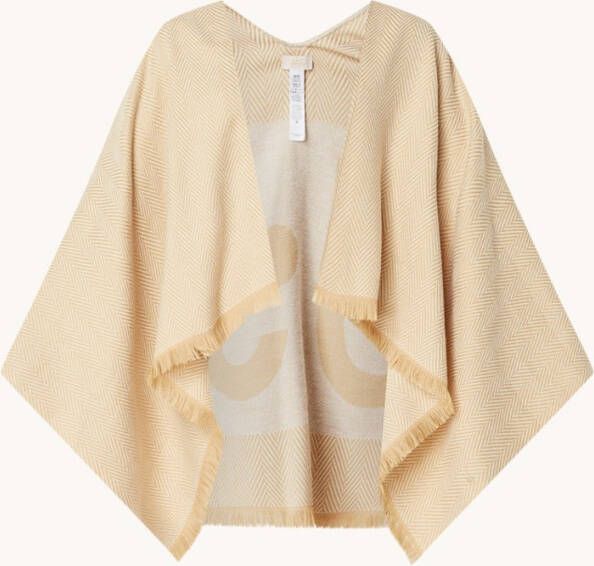 Liu Jo Fijngebreide poncho met franje en visgraatdessin