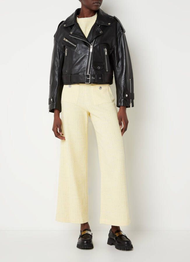 Maje Blum cropped bikerjack van schapenleer met ritszakken