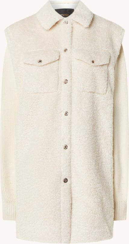 Maje Gelly jas van teddy met gebreid contrast