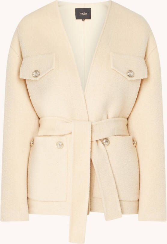 Maje Gifacette mantel in wolblend met opgestikte zakken en sierknopen
