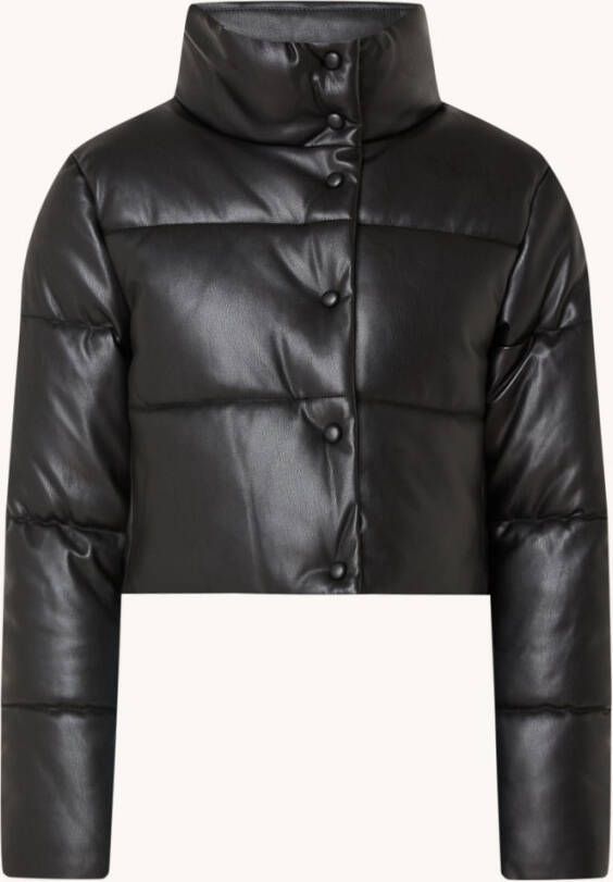 Mango Crankito cropped puffer jack van imitatieleer