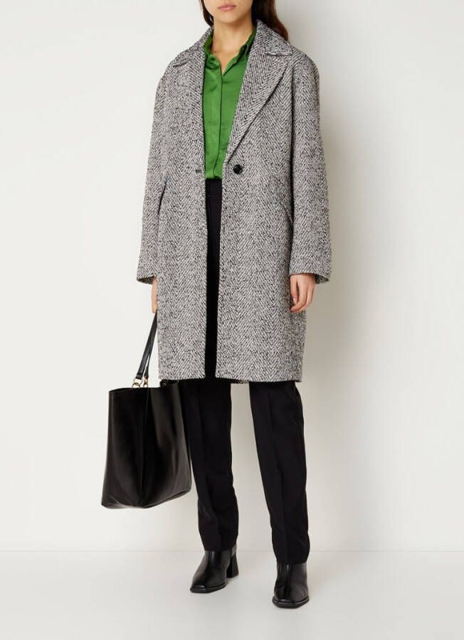 Mango Jiraf mantel in wolblend met visgraatdessin