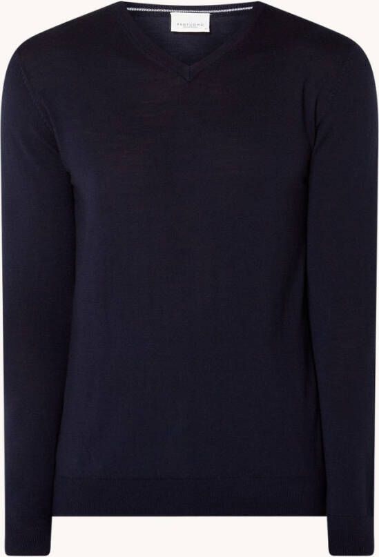 Profuomo Fijngebreide pullover van merino wol met V hals