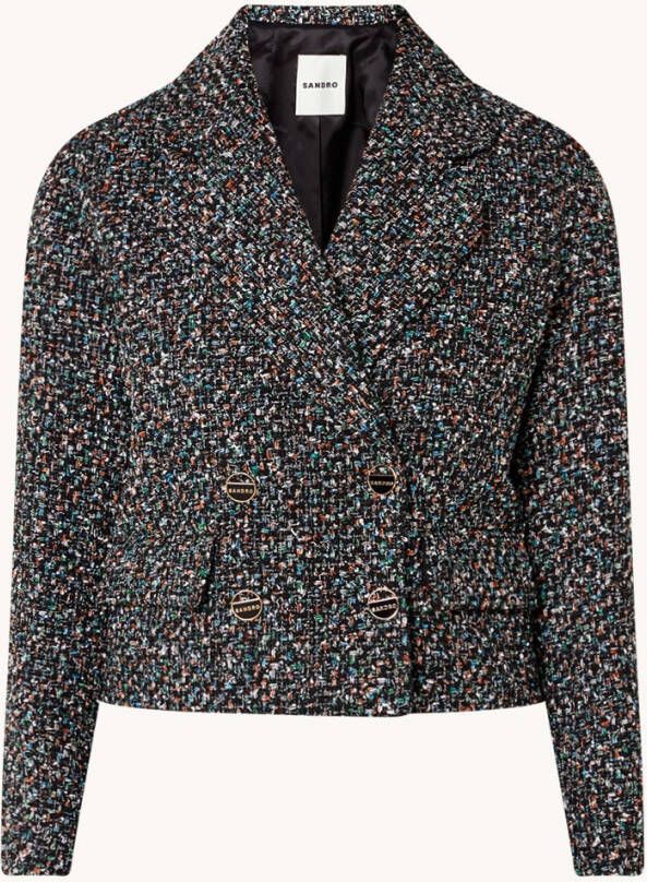 sandro Cropped double breasted blazer met tweed look