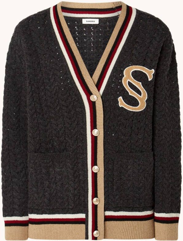 sandro Grofgebreid vest van wol met logoborduring