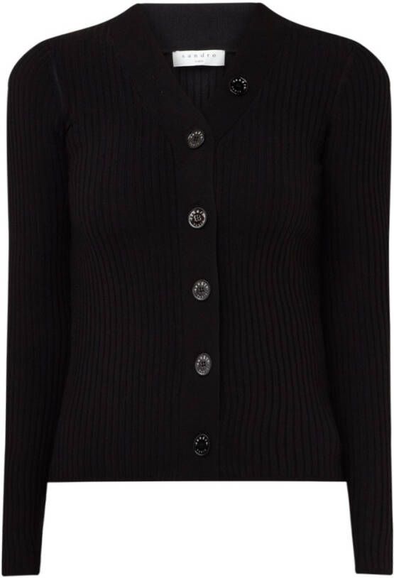 sandro Ribgebreid vest in zijdeblend met v hals