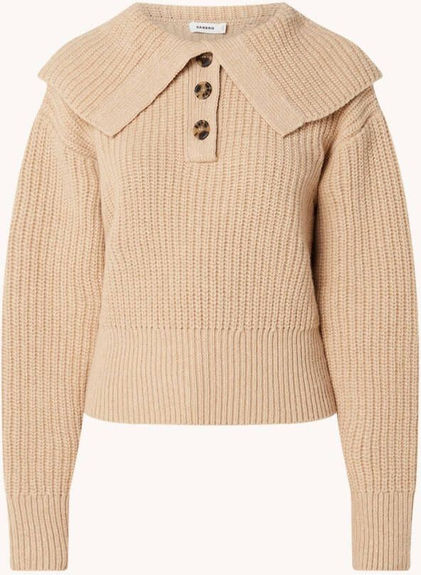 sandro Ribgebreide trui van wol met knoopdetail