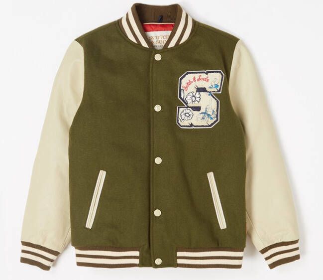 Scotch & Soda Baseball jacket in wolblend met mouwen van koeienleer