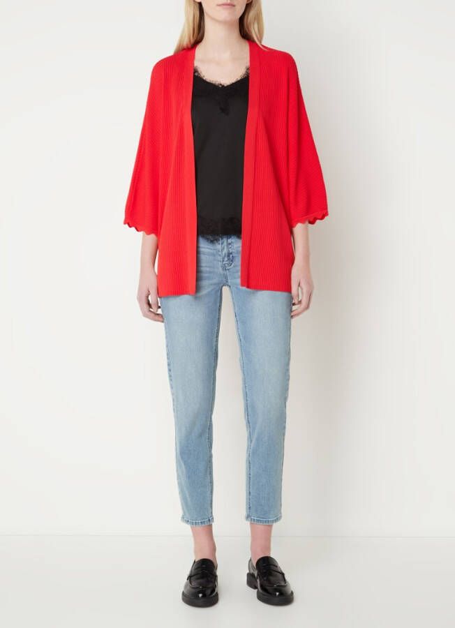 Taifun Ribgebreid openvallend vest met geschulpte zoom