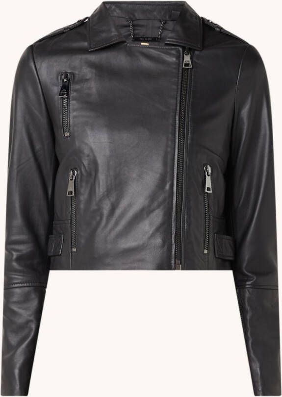 Ted Baker Ssalli cropped bikerjack van schapenleer met ritszakken