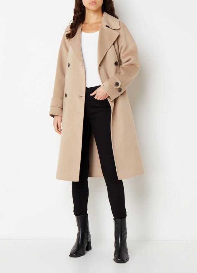 Tommy Hilfiger Double breasted mantel in wolblend met strikceintuur