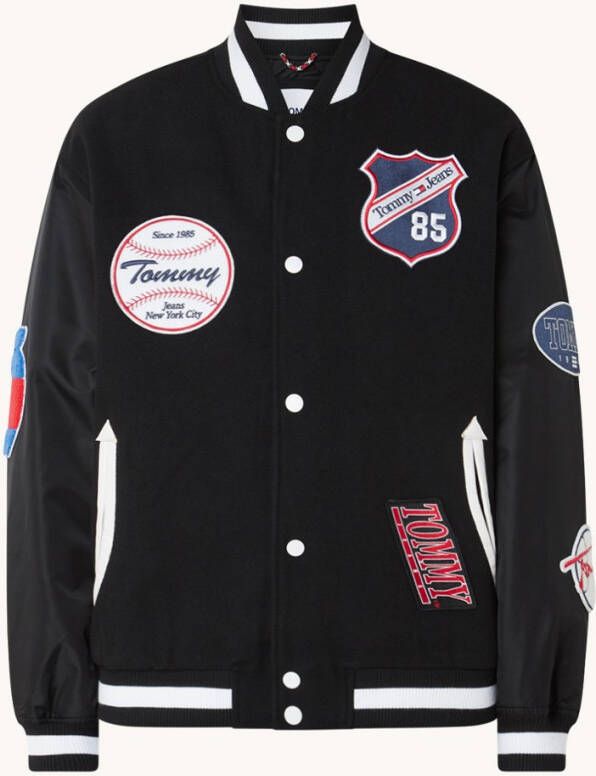 Tommy Hilfiger Gewatteerde bomberjack in wolblend met logoprint en steekzakken