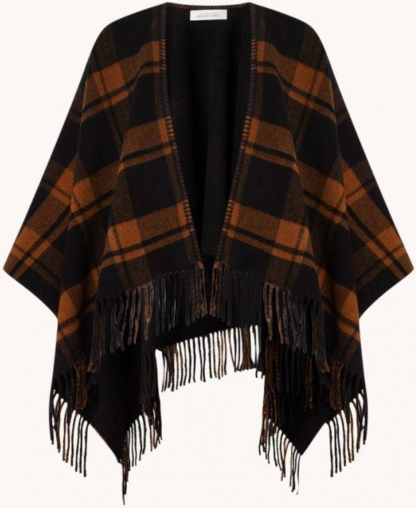 Gerard Darel Bonnie poncho van wol met ruitdessin en franjes