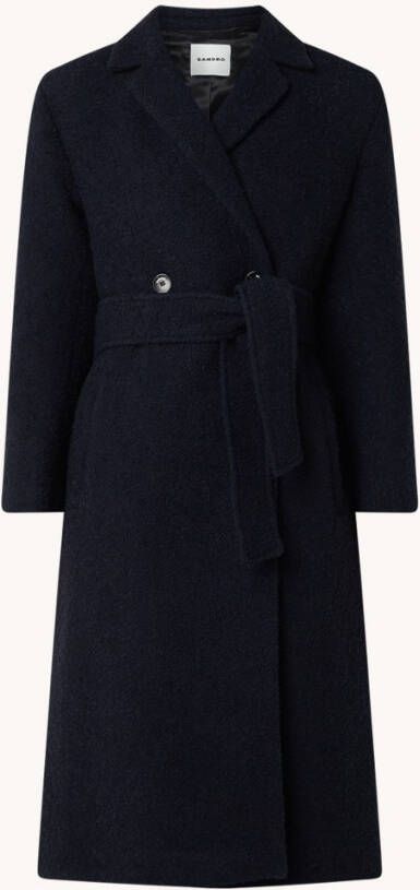 sandro Double breasted mantel in alpaca wolblend met strikceintuur