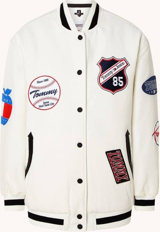 Tommy Hilfiger Gewatteerd baseball jack in wolblend met patches