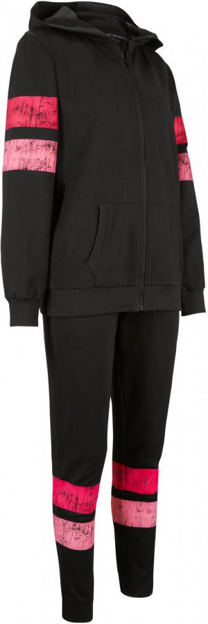 bpc bonprix collection Sweatvest en broek (2-dlg. set) van biologisch katoen, zwart/hibiscuspink/mat pink