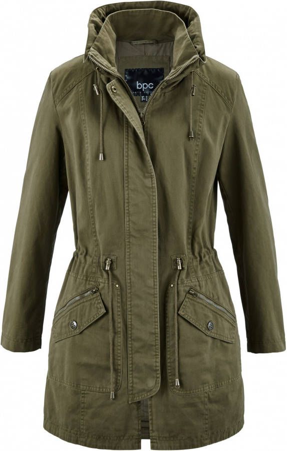 bonprix Korte, katoenen parka met opstaande kraag, getailleerd