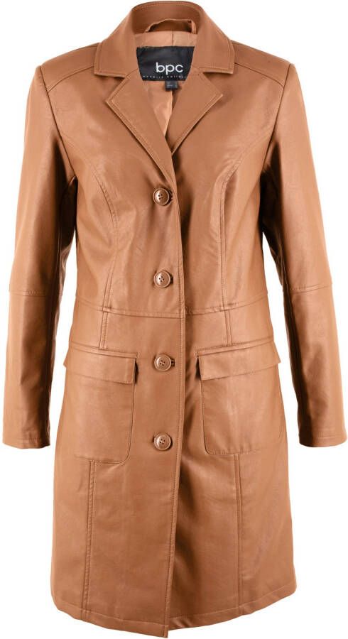 bonprix Lange imitatieleren jas met revers, getailleerd