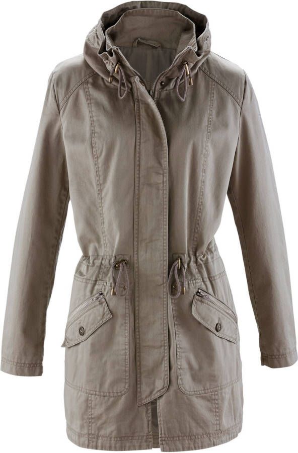 bonprix Korte, katoenen parka met opstaande kraag, getailleerd