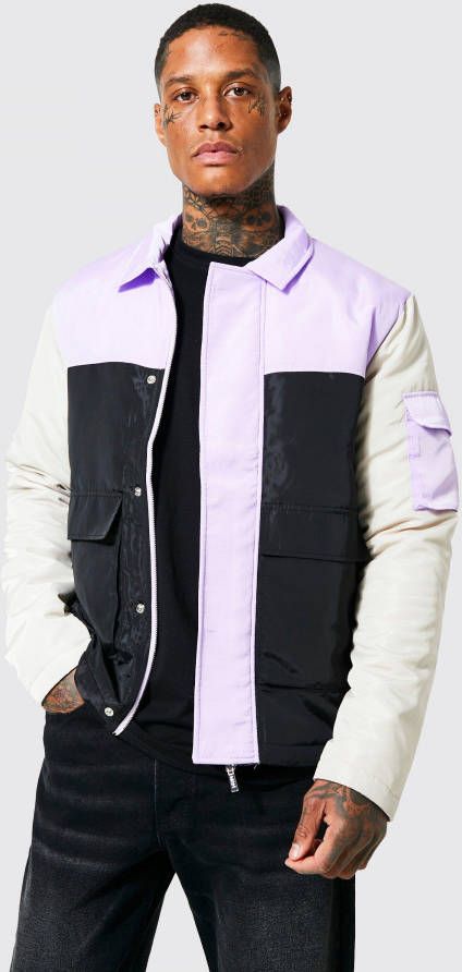 boohoo Colour Block Harrington Jas Met Utility Zakken, Multi