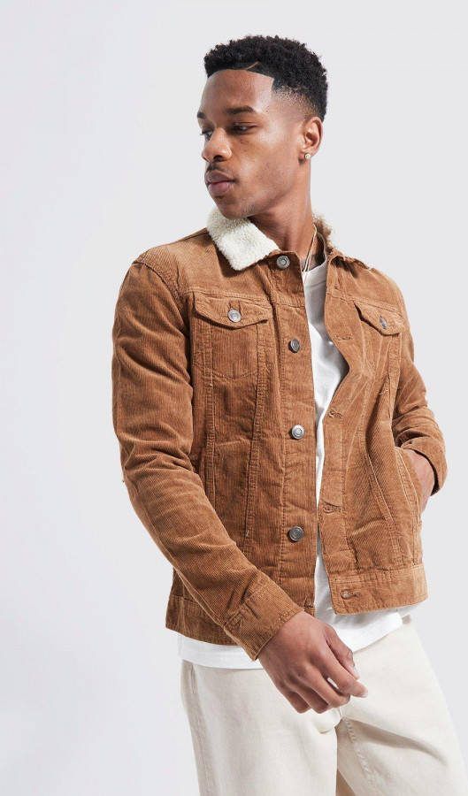 boohoo Corduroy Jas Met Nepwollen Kraag, Tan