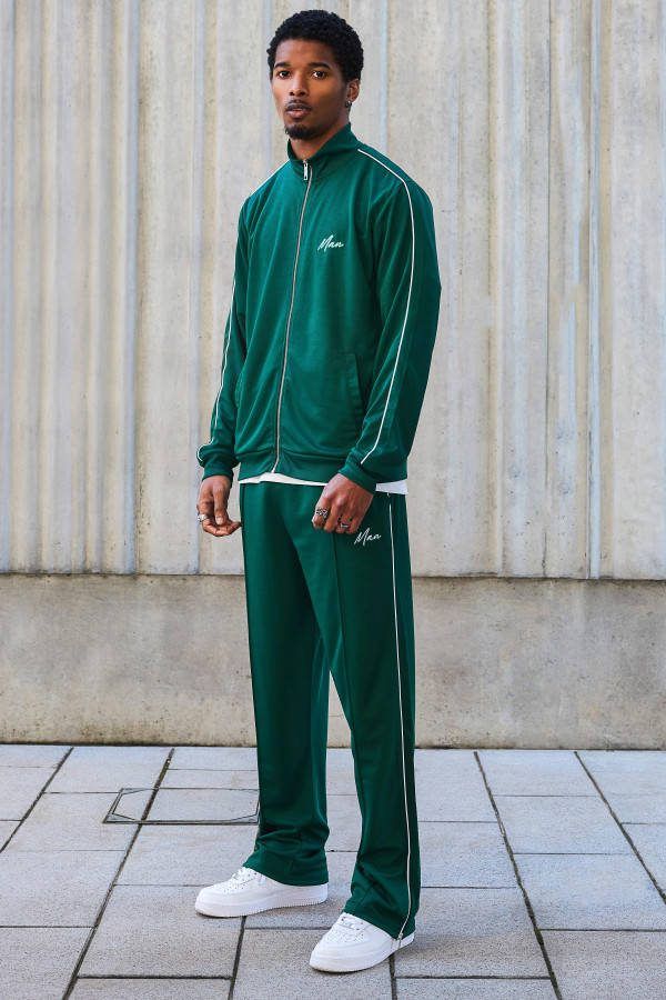 boohoo Dik Tricot Man Trainingspak Met Hoge Kraag, Forest