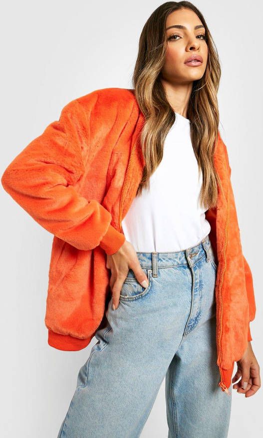 boohoo Faux Fur Bomberjack, Orange
