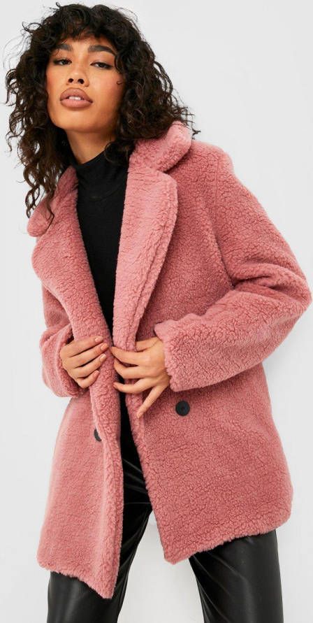 boohoo Faux Fur Teddy Jas, Dusky Pink