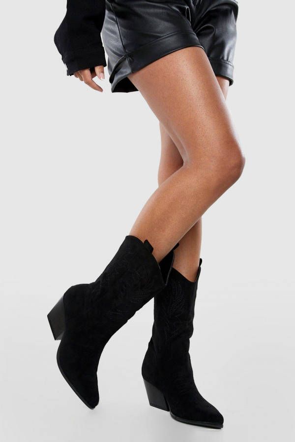 boohoo Geborduurde Cowboylaarzen, Black