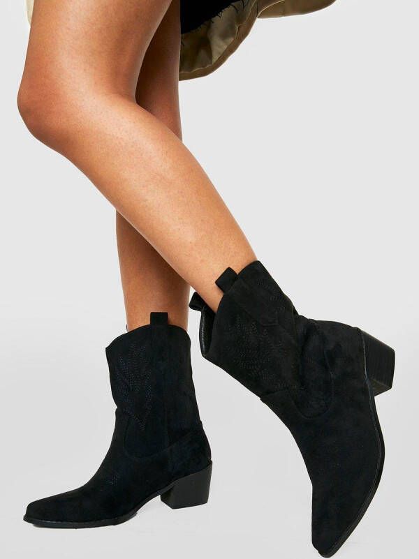 boohoo Geborduurde Cowboylaarzen, Black