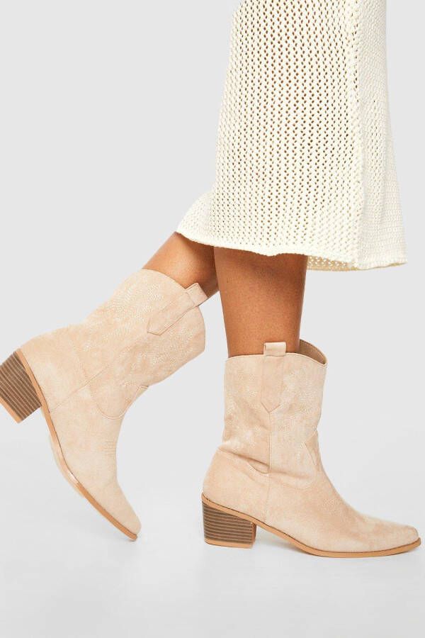 boohoo Geborduurde Cowboylaarzen, Sand