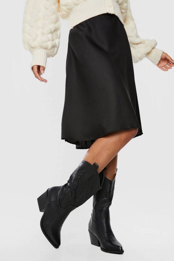 boohoo Geborduurde Pu Cowboylaarzen, Black
