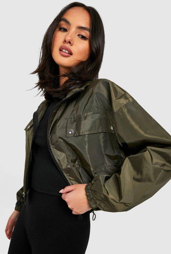 boohoo Korte Windbreaker Met Zak Detail, Khaki