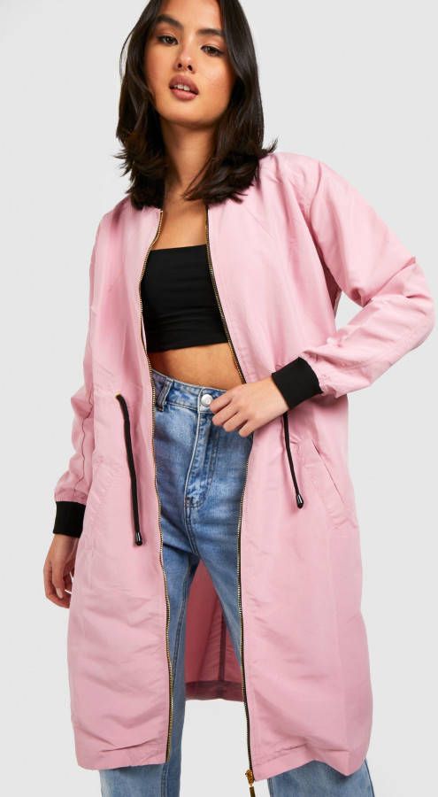 boohoo Long Line Bomberjack Met Geplooide Taille, Dusky Pink