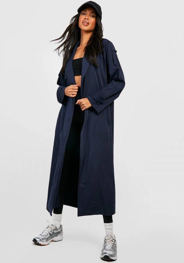 boohoo Long Line Trenchcoat, Navy