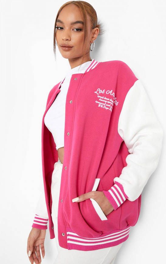 boohoo Los Angeles Varsity Bomberjack, Hot Pink