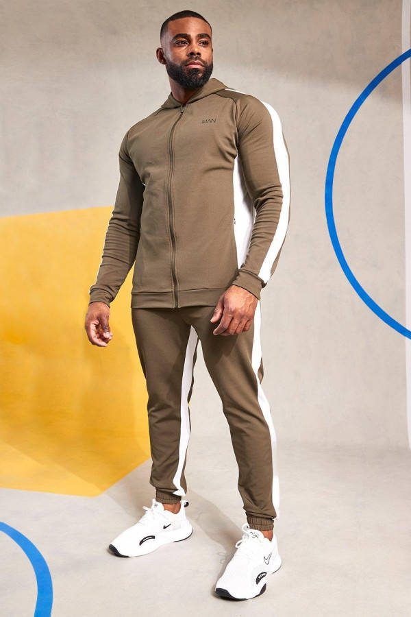 boohoo Man Active Color Block Performance Trainingspak, Khaki