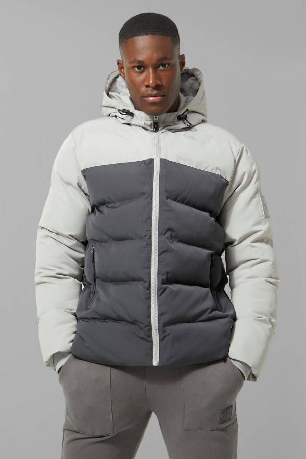 boohoo Man Active Gewatteerde Color Block Jas, Grey