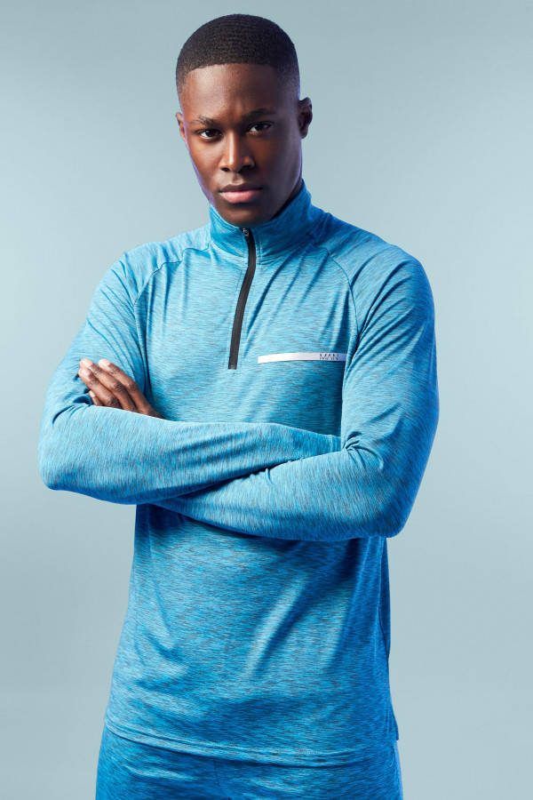 boohoo Man Active Mergel Performance Top Met Rits, Teal
