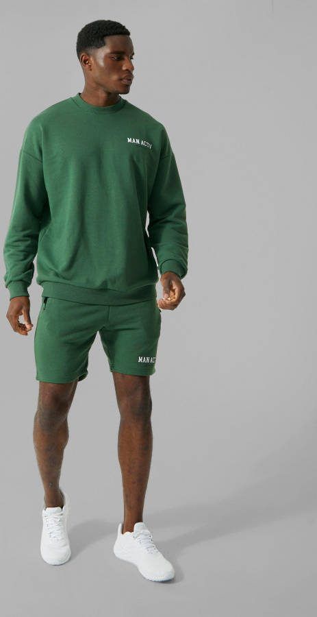boohoo Man Active Oversized Athletic Trainingspak Met Trui, Forest